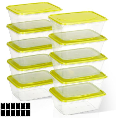 Cozary Set di 10 Scatole Rettangolari in Plastica, Contenitori per Congelare Alimenti, Contenitori per La Preparazione Dei Pasti, Riutilizzabili, Adatto a Frigorifero, Freezer, Microonde, 520ml