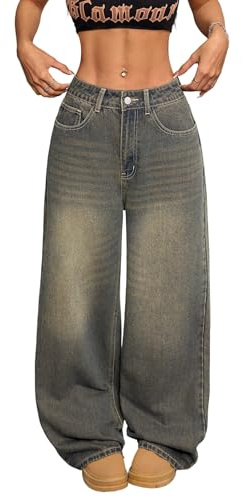OYICAI Pantalones de mezclilla holgados de pierna ancha para mujer, estilo vintage de los años 90, estilo hip hop, holgados, largos, ropa de calle, C20 azul, XXL