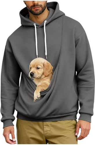 Générique Sweat à Capuche avec Poche pour Chat et Pochette Kangourou Sweats Homme Hiver Chaud Pull Décontracté Sweats Confortable Sweatshirt Uni Manches Longues Moderne Automne Hoodies Gris foncé L