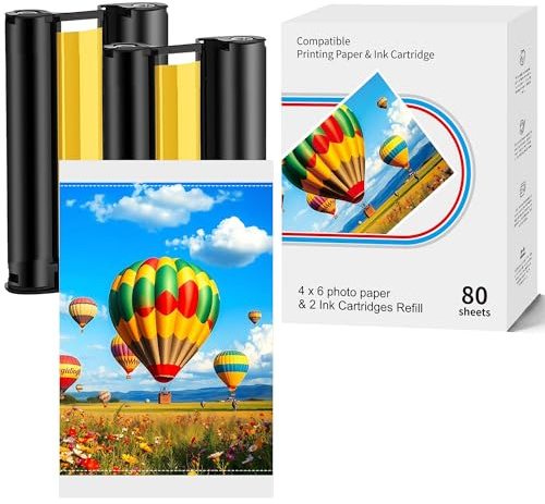 LCL Compatible avec Liene Amber M100/M200 (DHP512/DHP513) 4x6 Papier,80 Papiers Photo et 2 Cartouches d'encre,10x15cm Papier,pour Sublimation Thermique,Imperméable/Antioxydante/Couleur inaltérable