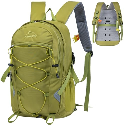 Outplea Small Hiking Backpack with EVA Backpanel for Men Women, 18L Waterproof Travel Backpack Day Pack, Lightweight Padded Hiking Daypack with Chest Strap for Camping Traveling Outdoor, Green