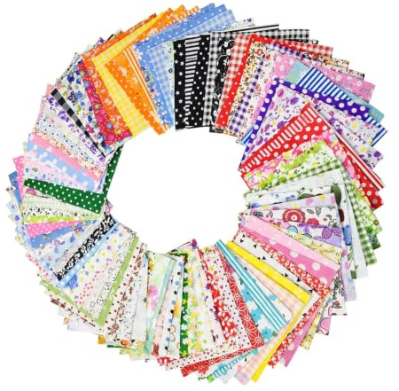 100 Pcs Fabric Scraps and Sewing Fabric Bundle, Patchwork Fabric Squares for Quilting and DIY Crafts, Material for Textile Projects and Home Decor Creations