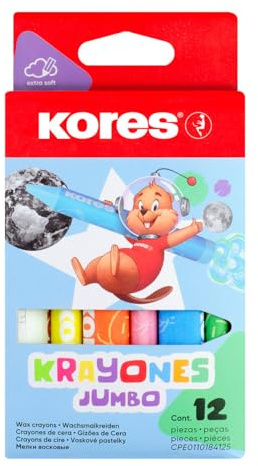 Kores Jumbo Triangular Wax Krayones for Children and Toddlers – ergonomic grip, clean colouring – 12 assorted colours in box