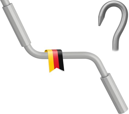 markiso Markisenkurbel 100 cm Grau – Kurbel für Markise mit Fleischerhaken – Kurbelgestänge Pulverbeschichtet, Rostfrei, Ergonomische Griffe, Freilaufend für Leichte Bedienung