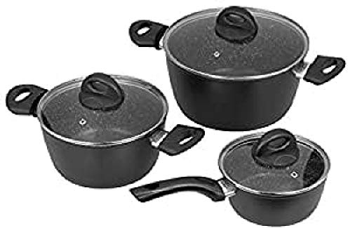 Jata BC3 - Batería Cocina 6 piezas de Aluminio Forjado, Antiadherente Stonite, Libre PFOA, Apta para Todo Tipo de Cocinas Incluso Inducción, Color Negro