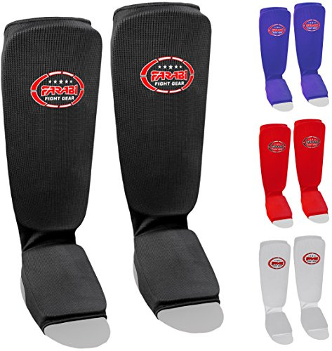 Farabi Shin Instep,Shin Guard Kickboxing Training Elasticated Pads (Black, S/M)
