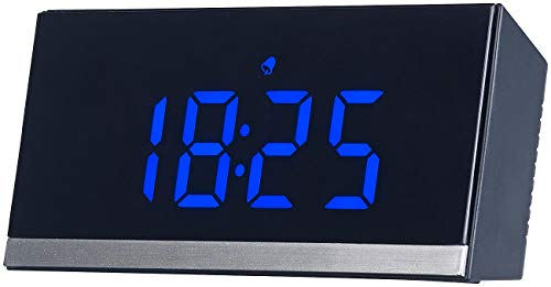Infactory Alarm Clocks (Home & Kitchen) - GUIDATO Orologio radiocontrollato: Orologio da Tavolo LED Radio, Nero/Blu, dimmerabile, Sveglia (Sveglia con più Permanente Illuminazione)