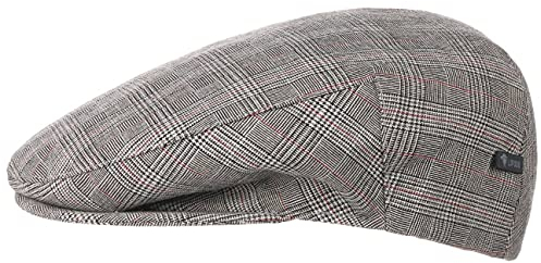 Lipodo Devron Karo Flatcap Herren Made in Italy Gefütterte Baumwollcap Schirmmütze Vintage Optik Frühjahr Sommer grau 60 cm