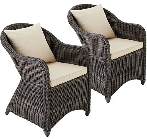 tectake® Alu Polyrattan Gartenstuhl 2er Set, Gartenmöbel Set mit 2 Sessel, wetterfest, Rattan Gartensessel mit weichen Sitzpolster, abziehbarer und waschbarer Bezug, stabil und bodenschonend - grau