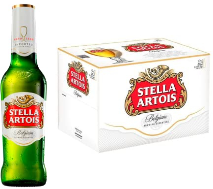 Stella Artois, Pack de 24 Botellas de 33cl, Cerveza Belga Premium Lager, Sabor Suave Con un Punto de Amargor, 5% Volumen de Alcohol