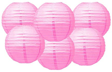 Pack of 6 Paper Lantern Wedding Party Decoration Craft Lamp Shade (Rose Pink, 8/20CM)