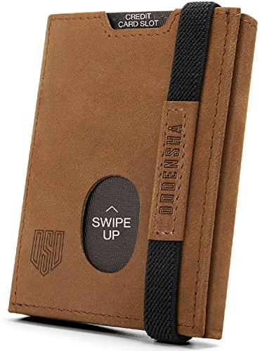 DODENSHA, Portafoglio sottile, in vera pelle, minimalista, da uomo, con blocco RFID, tripla piegatura, 10 scomparti per carte e 2 per banconote, finestra documento, portamonete, con confezione regalo,