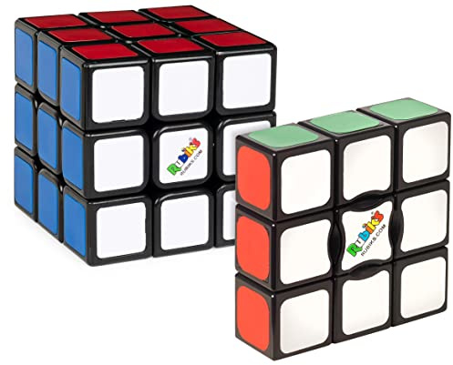 Rubiks startset, original 3 x 3 magisk kub och 3 x 3 x 1 kant, presentset fingerkub stressminskning fingerleksak resespel, för vuxna och barn