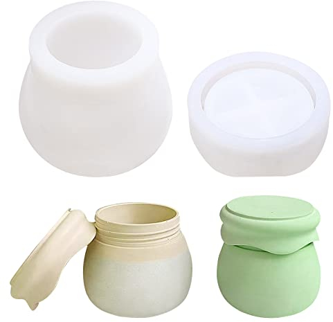 Silicone Jar Moulds, Jar Resin Moulds with Lid, Resin Pudding Silicone Moulds for Making Storage Bottle Candle Holder Candy Container Flower Pot DIY Craft