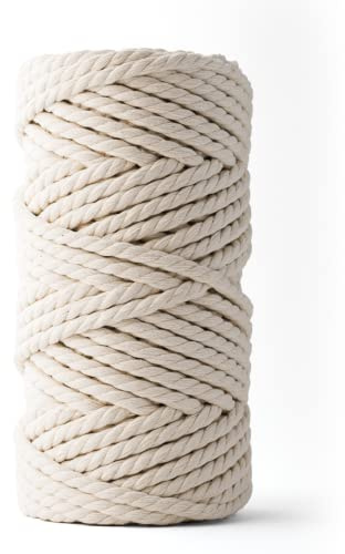 LEDENT Corda per macramè (8mm, 50M, naturale) - Corda doppia ritorta in cotone riciclato al 100% per progetti di artigianato creativo.