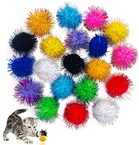 PET SHOW 20pcs Cat Sparkle Ball for Indoor Cats 1.77 Inch Assorted Color Glitter Kittens Toy Balls Cat Chase Pom Pom Balls for Cats