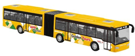 harayaa Rückziehbus Aus Legierung, Rückziehbus Modell mit Langem Bus, Busspielzeug Aus Druckguss, Zweiteiliges Gelenkbus Spielzeug Zur Dekoration, Orange