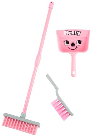 Set de cepillos Casdon Hetty, Juguetes de limpieza de colores para niños a partir de 3 años, Fomenta el aprendizaje y los juegos de simulación, Escoba, cepillo y recogedor incluidos