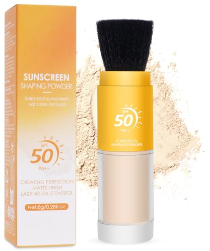 Powder Sunscreen for Scalp, 1Pcs SPF 50 Mineral Powder Sunscreen Brush for Face, Oil Control Natural Matte, Lasting Lightweight Breathable, Sunscreen Setting Powder Suitable For All Types Of Skin