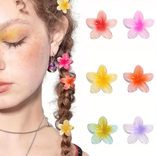 ZSPERKLA 6 fermagli per capelli con fiori, 4 cm, graziosi fermagli per capelli, piccole mollette antiscivolo, per donne e ragazze, accessori per acconciature medie e sottili