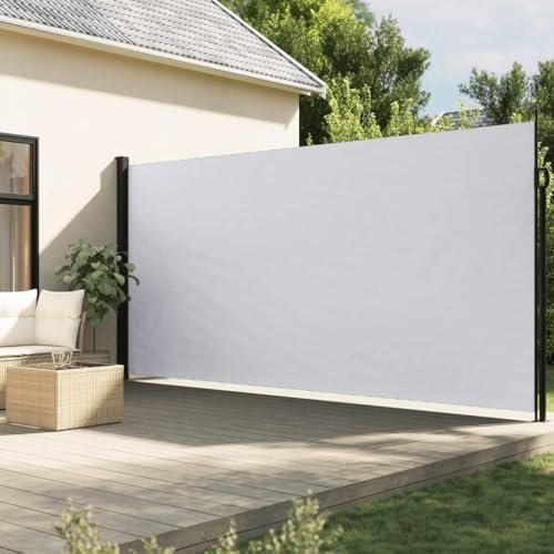 Tenda da sole laterale retrattile bianca, 200 x 500 cm, protezione per la privacy da giardino, balcone, frangivento, tende a rullo per esterni, tenda da sole per esterni, schermi retrattili per la
