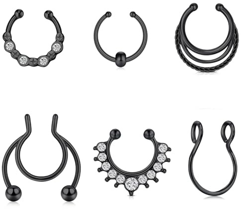 MODRSA Septum Finto Nero Acciai Iossidabili Finto Piercing Septum Clip Donna Piercing Finti Naso Septum Anello Non Piercing Gioielli