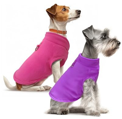 Sahunfri Paquete de 2 jerséis para Perros, cálidos y Suaves, suéteres de Forro Polar para Gatos y Perros pequeños, Chaqueta de Invierno para pequeños (Rose+Purple, Large)