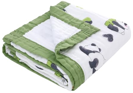 Musselin Babyfilt för spädbarn, 6-lager, barn, bomullsfilt, mjuk, ventilerande omlottfilt, filt, flicka, pojke, 110 x 110 cm (Panda)