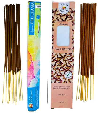 80 Varillas de Incienso Natural sin Tóxicos - Pack Temático: PROTECCIÓN del HOGAR y Ahuyentar las Malas Vibras - Fragancias: Palo Santo y Felicidad. Larga Duración Hechas a Mano + Bolsa Anti Humedad