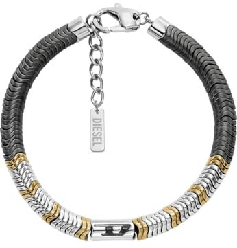 Diesel Herren D Logo Silberfarbenes Edelstahl Armband, DX1573931
