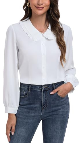 MINTLIMIT Women's Peter Pan Collar Shirt Long Sleeve Button Down Shirts Casual Work Vintage Blouses