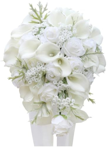 Glixoft Ramo De Boda, Ramo De Novia En Cascada, Ramo De Imitación, Novia Artificial con Flores para Ceremonia del Día De Valentín, Decoración De Iglesia