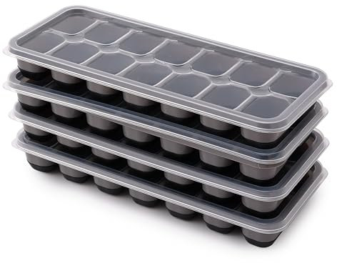 4 Pack Silikon Eiswürfelform mit Deckel BPA Frei, Eiswürfelbehälter Stapelbar, Sichere Gesunde Eiswürfel Form für Babybrei Cocktail Whiskey Kaffee (4 Schwarz)