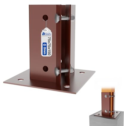 GeZu Impex Swift Clamp Bolt Down Post Support 75 x 75 x 150 mm | Powder Coated Post Base Bracket Fence Foot Base Square Bracket Bolt Down Post Shoe