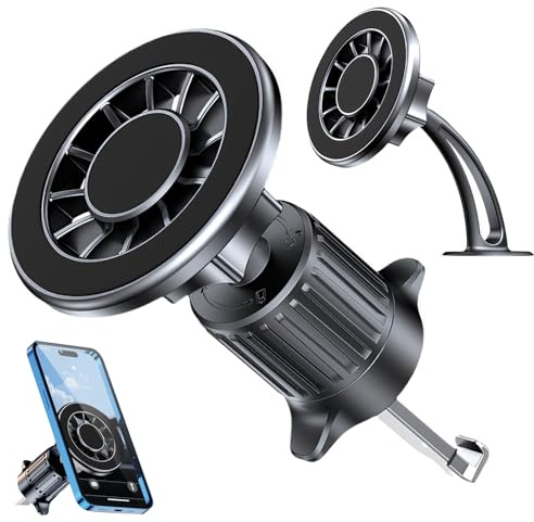 Soporte Movil Coche Magsafe Rotación 360°, Magnetico movil Coche 2 en 1 con Ventosa y Base Adhesiva para iPhone 16 15 14 13 12 Samsung Galaxy y Otros Smartphones para Salpicaderos y Salida de Aire