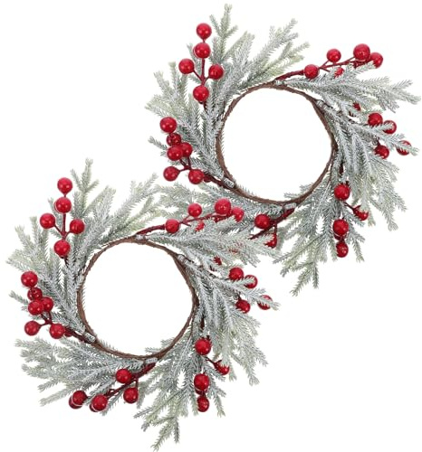 HOLIDYOYO 2 Pezzi Anelli per Candele Natalizi Corona Decorativa con Pigne Artificiale e Bacche Rosse Supporto Stabile per Candele Taper e Pilastro Stagionale per Centro Tavola Fattoria e
