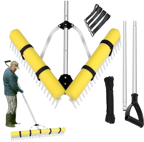 Rastrillo para eliminar algas marinas – Limpiador de estanques con mango largo, rastrillo flotante, herramienta para limpiar algas | Dispositivo de mango largo, equipo para eliminar maleza, ideal para