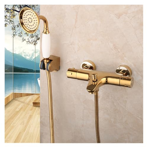 Badkarskranar guld termostatblandare kran konstant temperatur duschblandare handdusch duschset (Style D)