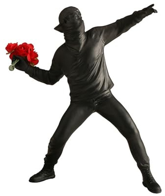 Moaobooh Banksy Figura Scultura Il Lanciatore di Fiori, Figura Decorativa Street Art per Ufficio Domestico Soggiorno Collezioni d'Arte Decorazioni (Nero)