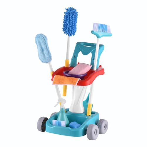 RASTKY Ensemble de Jouets de Nettoyage pour Enfants avec Chariot de Nettoyage, Cadeaux de Jeu Réalistes pour Les Enfants de 3 Ans et Plus, Balai pour 12 en 1 et Ensemble de pour Une Utilisation en
