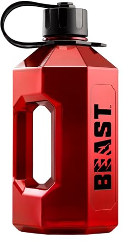Alpha Designs Beast 2 Litre Water Bottle - 2.4l Large Drinks Water Jug - Eddie Hall Merch - Holiday, Travel - Red