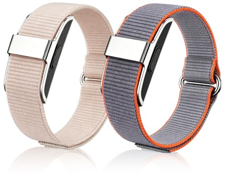 SUGARJAR 2-pack nylon loop ersättningsarmband kompatibelt med Hume-band, mjukt ventilerande justerbart träningsspårare armband för kvinnor och män