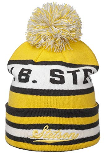 Stetson John B Bommelmütze Damen Herren Beanie Strickmütze mit Umschlag Herbst Winter gelb One Size