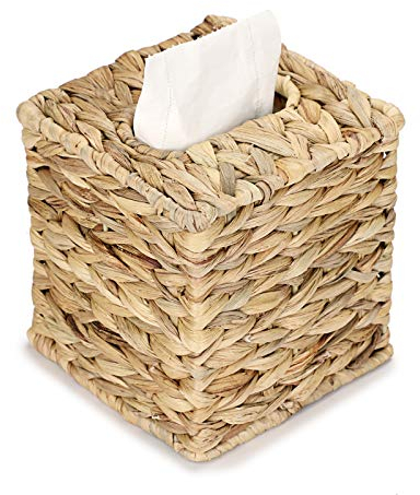 BSTKEY Wasserhyazinthe, dekorativer handgewebter Papierhalter, Haushaltstuchaufbewahrung, Organizer, Taschentuchhalter (quadratisch)