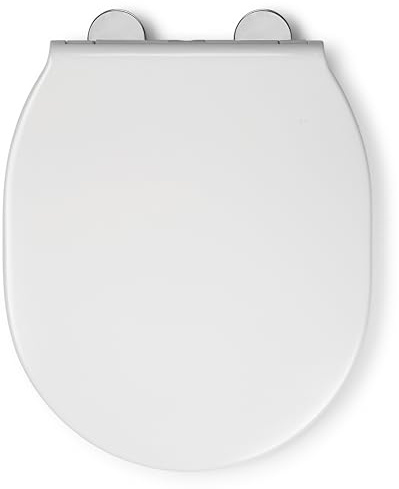 Croydex Bolsena Flexi-Fix Soft Close Toilet Seat - Quick Release Button for Easy Cleaning and Adjustable Hinges with Top and Bottom Fixings Included, Antibacterial Treated Surface (White)