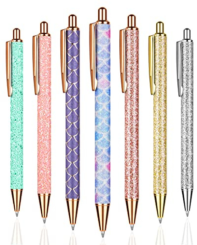 OSDUE Stylos à Bille, 7PCS Stylo Rétractable en Métal avec Stylos à Bille Brillants et Élégants pour École Fournitures de Bureau, 1,0 mm
