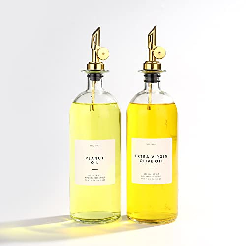 Molimoli Aceitera dispensador de Aceite y Vinagre para Cocina, Vertedor Automático, Botellas de Cristal Finas para Cocina | Set de 2 - Dorada