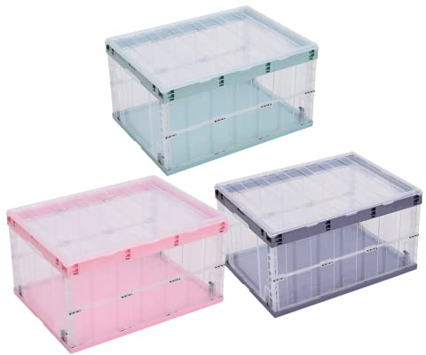 TUKA-i-AKUT 3x 55L Scatole di Stoccaggio, Pieghevoli Impilabili Stabili, Organizer per Contenitori, Salvaspazio Scatola Portaoggetti, Casse di Utilità Pieghevole, 3x55L a 3 Colori Assortiti TKD8640