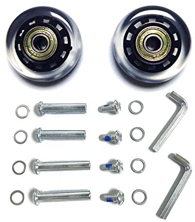 LOTOWELZON 2pcs Luggage Suitcase Replacement Wheels, 45mm Inline Outdoor Roller Skate Wheels with 8mm(0.31) Bearings 35mm 40mm Axles Wrenches Repair Set (OD45xTHK18mm/1.77 x0.7, Black&Clear)