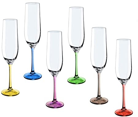 REGALOS LLUNA Set 6 copas cava modelo RAINBOW 24 cm. pie colores surtidos 19 cl.